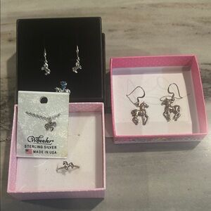 Sterling Silver Unicorn Necklace and Earrings Set - Silver horse earrings ring